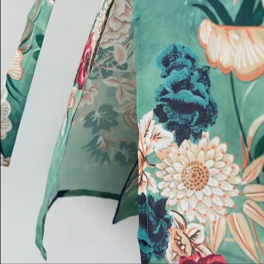 Floral Print Satin Kimono Cardigan Maxi Coverup - Picture 4 of 8